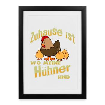 Hühner Bauern Bauernhof zuhause - Gerahmtes Poster (27 × 37 cm) - Schwarz - Vorne