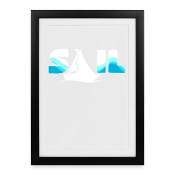 Silhouette de voilier en bord de mer - Affiche encadrée (27 × 37 cm) - noir - Devant