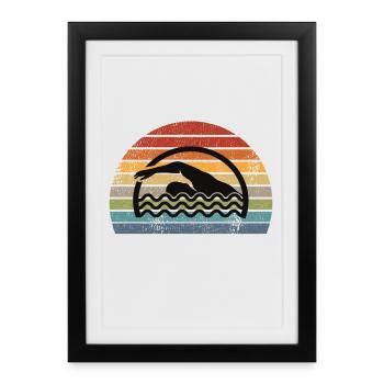 Nageur nageur rétro - Affiche encadrée (27 × 37 cm) - noir - Devant