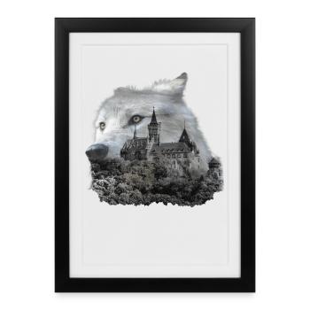 Loup, tête de loup et Harz - Affiche encadrée (27 × 37 cm) - noir - Devant