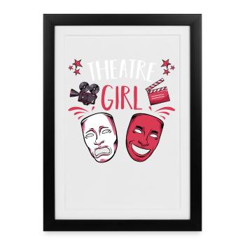 Masques de filles de théâtre et motifs de scène - Affiche encadrée (27 × 37 cm) - noir - Devant
