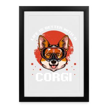 Amusement de bain pour les plongeurs corgi - Affiche encadrée (27 × 37 cm) - noir - Devant