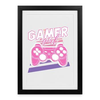 Gamer Girl Pink Retro Controller - Framed poster (27 × 37 cm) - black - Front