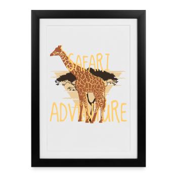 Aventure de safari – Ambiances de savane girafes - Affiche encadrée (27 × 37 cm) - noir - Devant