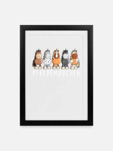 Pferdemädchen I Pferde Comic - Gerahmtes Poster (27 × 37 cm) - Schwarz
