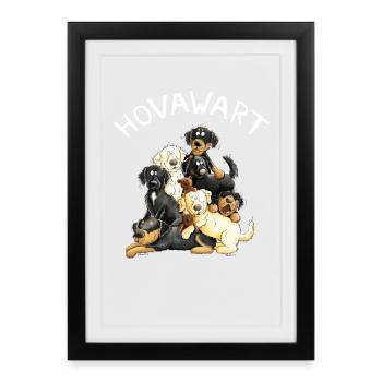 Cadeau de chien de dessin animé de tas de chien Hovawart - Affiche encadrée (27 × 37 cm) - noir - Devant