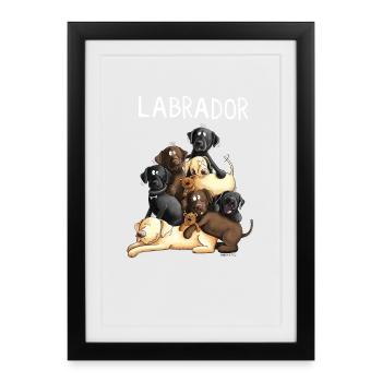 Funny Labrador Dog Pile I Retriever Dogs - Framed poster (27 × 37 cm) - black - Front