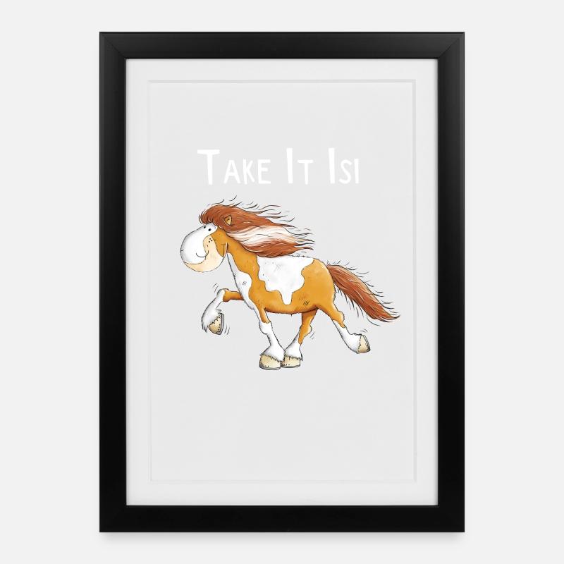 Lustiges Islandpferd Take It Isi Spruch - Gerahmtes Poster (27 × 37 cm) - Schwarz