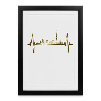 Hamburg Skyline Heartbeat Hamburg Port Gold - Framed poster (27 × 37 cm) - black - Front