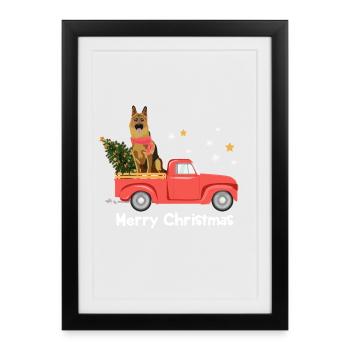 Pick-up de Noël berger allemand - Affiche encadrée (27 × 37 cm) - noir - Devant