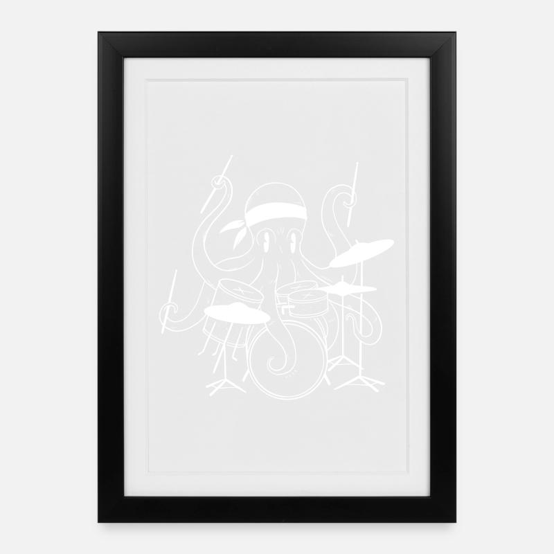 Krake Schlagzeug - Gerahmtes Poster (27 × 37 cm) - Schwarz