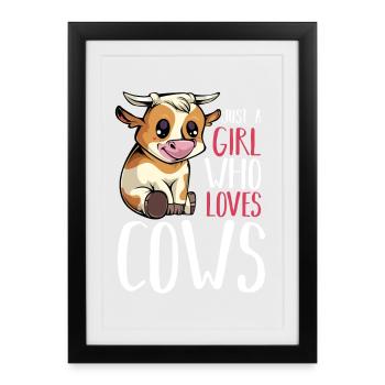 Fille à motif amoureuse des vaches - Affiche encadrée (27 × 37 cm) - noir - Devant