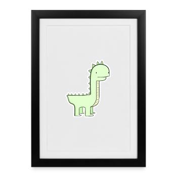 Dessin animé de dinosaures vert pastel - Affiche encadrée (27 × 37 cm) - noir - Devant