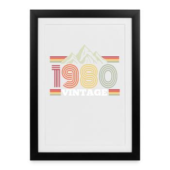 Anniversaire des années 1980 pour les hommes et les femmes Vintage - Affiche encadrée (27 × 37 cm) - noir - Devant