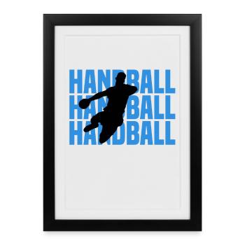 Handball Silhouette Neon Blue - Framed poster (27 × 37 cm) - black - Front
