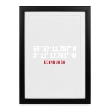 Édimbourg – Coordonnées & style urbain - Affiche encadrée (27 × 37 cm) - noir - Devant