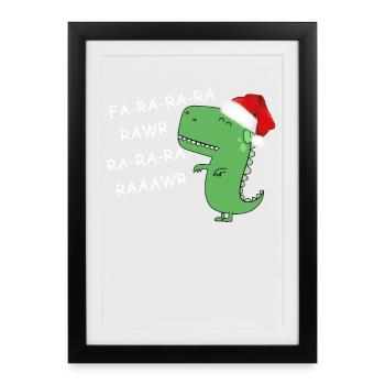 dinosaure noël - Affiche encadrée (27 × 37 cm) - noir - Devant