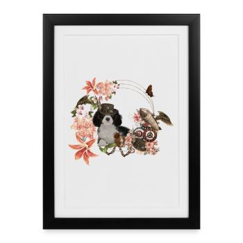 Steampunk, chiot et écureuil au chapeau - Affiche encadrée (27 × 37 cm) - noir - Devant