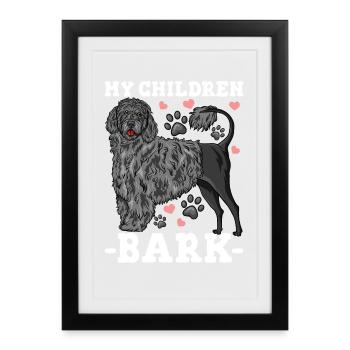 Chien d’eau portugais maman papa - Affiche encadrée (27 × 37 cm) - noir - Devant