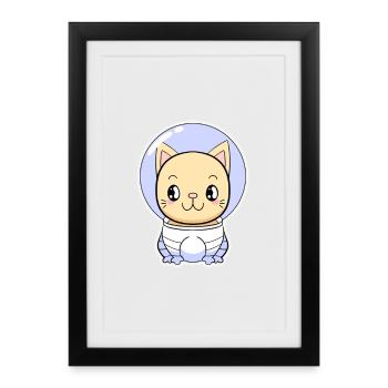 Cat en astronaute dans un casque spatial - Affiche encadrée (27 × 37 cm) - noir - Devant