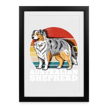 Australian Shepherd Aussie Retro - Framed poster (27 × 37 cm) - black - Front