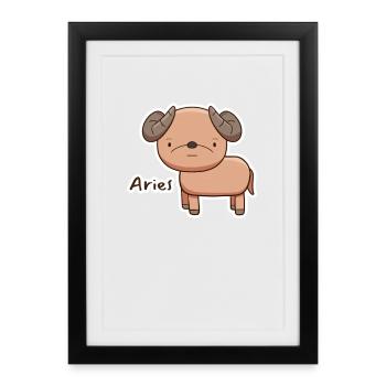 Dessins animés Bélier Signes du zodiaque mignons - Affiche encadrée (27 × 37 cm) - noir - Devant