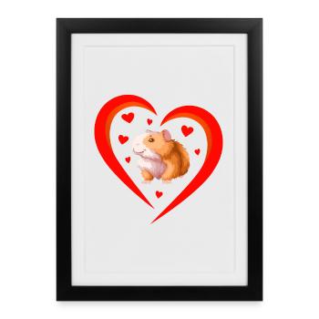 Coeur avec hamster mignon - Affiche encadrée (27 × 37 cm) - noir - Devant