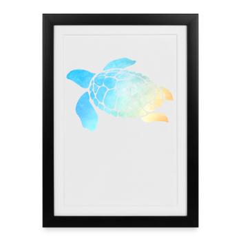 Sea Turtle Watercolor Blue - Framed poster (27 × 37 cm) - black - Front