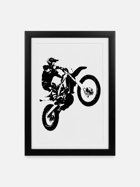 Motorrad Motorsport Kindergeburtstag Biker Cross - Gerahmtes Poster (27 × 37 cm) - Schwarz