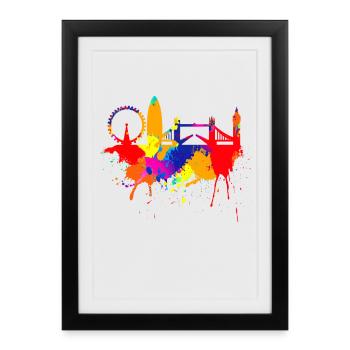 Londres Skyline Coloré couleurs Peinture Amour Angleterre - Affiche encadrée (27 × 37 cm) - noir - Devant