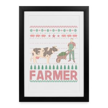 Noël fermier fermier vache - Affiche encadrée (27 × 37 cm) - noir - Devant