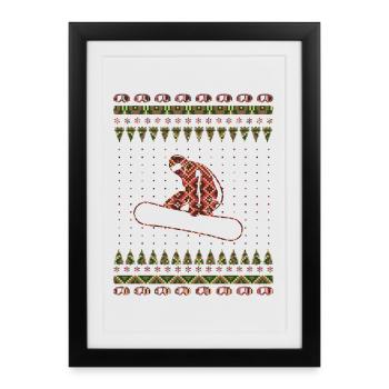 Snowboarder snowboard hiver noël - Affiche encadrée (27 × 37 cm) - noir - Devant