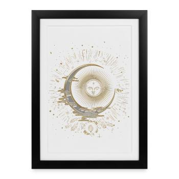 Le soleil et la lune avec des étoiles - Affiche encadrée (27 × 37 cm) - noir - Devant