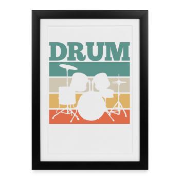 Drummer Drums Retro - Framed poster (27 × 37 cm) - black - Front