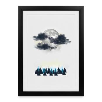 Pleine lune mystique sur une forêt de conifères - Affiche encadrée (27 × 37 cm) - noir - Devant