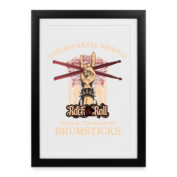 Batteur batteur - vieil homme avec des baguettes - Affiche encadrée (27 × 37 cm) - noir - Devant