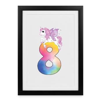 Unicorn with rainbow number 8th birthday - Framed poster (27 × 37 cm) - black - Front