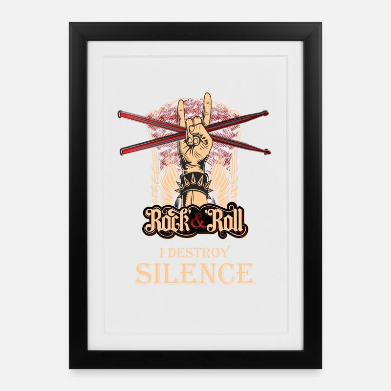 I destroy Silence, drummer, drummer, drums, drums - Framed poster (27 × 37 cm) - black