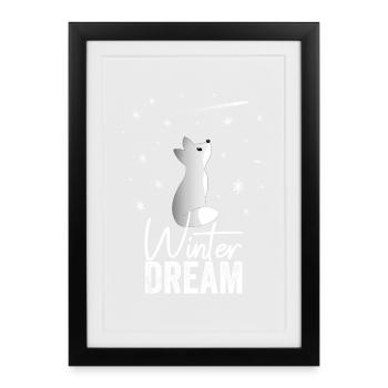 Winter Dream A Cute Snow Fox Watching Snowflakes - Framed poster (27 × 37 cm) - black - Front