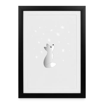 A Cute Snow Fox Watching Snowflakes Beautiful - Framed poster (27 × 37 cm) - black - Front