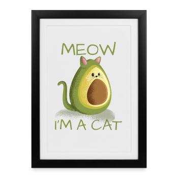 Chat motif de chat Meow en a cat avocat Vegan - Affiche encadrée (27 × 37 cm) - noir - Devant
