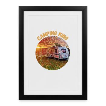 Camping King, caravane, design, idée cadeau, - Affiche encadrée (27 × 37 cm) - noir - Devant