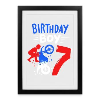 7ème anniversaire Motocross Dirt Bike - Affiche encadrée (27 × 37 cm) - noir - Devant