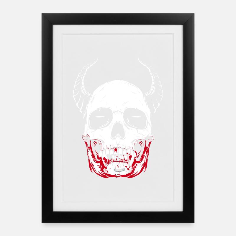 Crâne d'horreur squelette de vampire - Affiche encadrée (27 × 37 cm) - noir