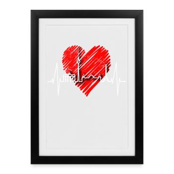 Berlin Skyline Heartbeat Herz Liebe Love Berliner - Affiche encadrée (27 × 37 cm) - noir - Devant