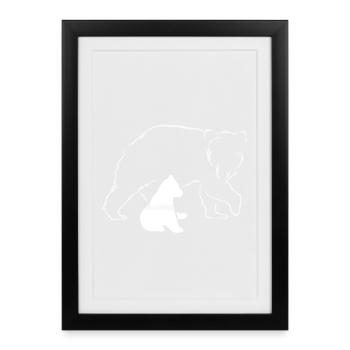 Silhouette de l’ours et du petit - Affiche encadrée (27 × 37 cm) - noir - Devant