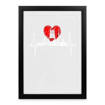 Hamburg Skyline Heartbeat Hamburger Liebe Fan - Affiche encadrée (27 × 37 cm) - noir - Devant