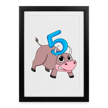 Taureau taureau d'anniversaire pour enfants de 5 ans - Affiche encadrée (27 × 37 cm) - noir - Devant