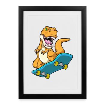 Dinosaur Skater Skateboard - Framed poster (27 × 37 cm) - black - Front