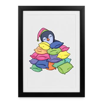 Sleeping penguin - Framed poster (27 × 37 cm) - black - Front